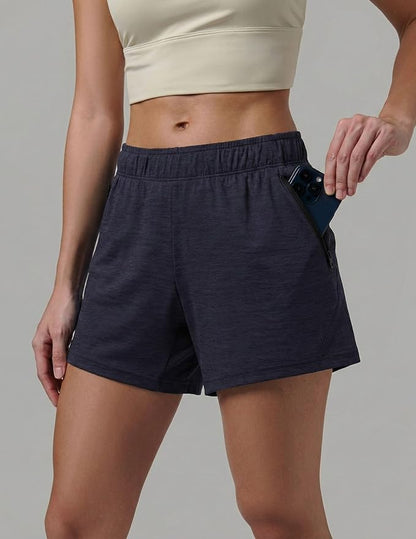 Liberty Imports 1 or 5 Pack Womens Lounge Workout Shorts with Zipper Pockets 5" Inseam Lightweight Athletic Casual Shorts