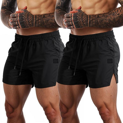 FLYFIREFLY Men's Gym Workout Shorts Quick Dry Lightweight Athletic Shorts Running Bodybuilding Training with Towel Loop