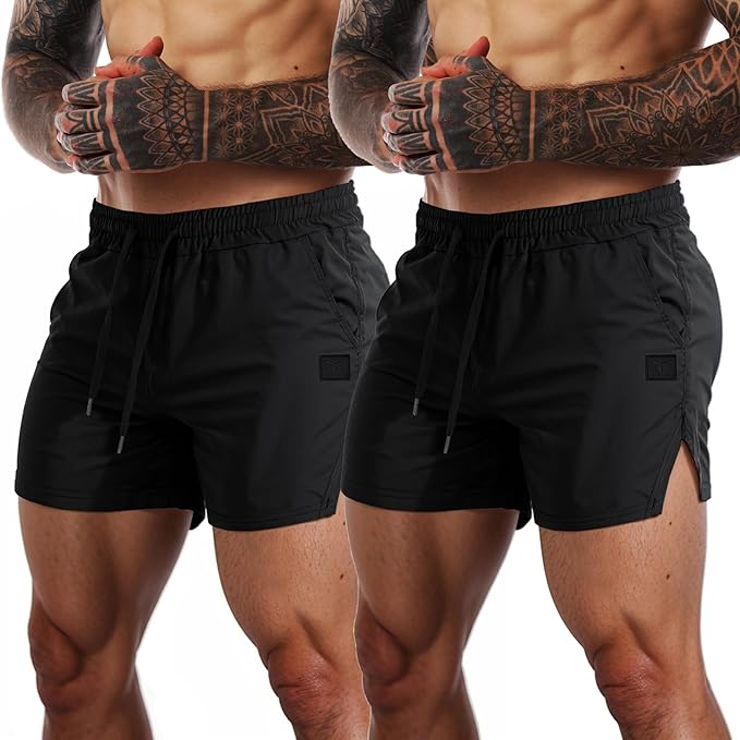 FLYFIREFLY Men's Gym Workout Shorts Quick Dry Lightweight Athletic Shorts Running Bodybuilding Training with Towel Loop