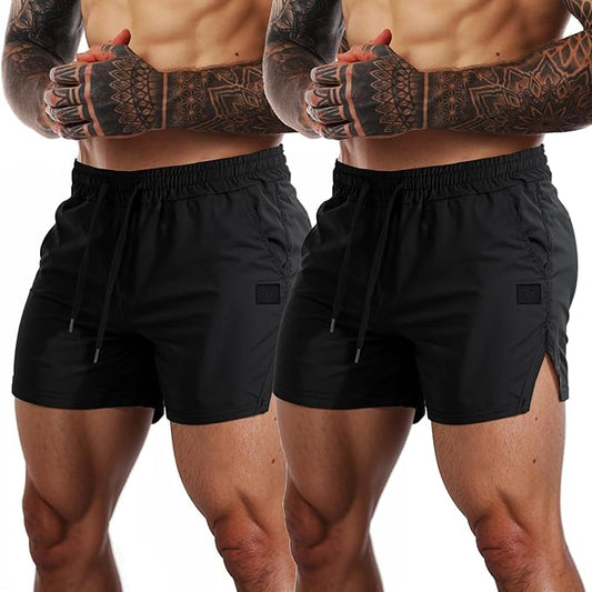 FLYFIREFLY Men's Gym Workout Shorts Quick Dry Lightweight Athletic Shorts Running Bodybuilding Training with Towel Loop