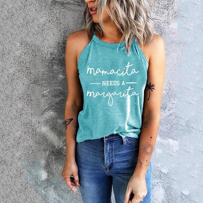 Mamacita Needs a Margarita Women Funny Shirts Workout Tops Graphic Beach Holiday Outfit Tees
