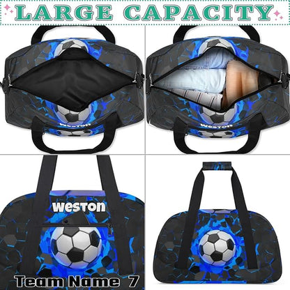 Personalized Sports Soccer Duffel Bags for School Boys, Custom Kids Name Number Duffle Gym Bag Sport Players FitnessTravel Weekender Lightweight Bags, Black Red Color