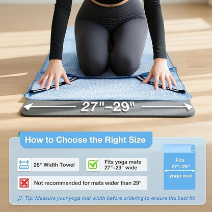 Hot Yoga Towel,Microfiber Yoga Mat Towels Non Slip for Hot Yoga Absorbent Microfiber Sweat Anti-Slip Cover,Bikram,Pilates,Exercise,Fitness 28 inch X 72 inch Blue 2 Pack