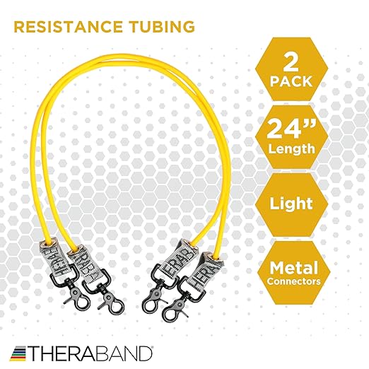 THERABAND Resistance Tubing with Connectors for Wall, Rehab & Wellness Station, Light Level 2, Set of 2, 24-Inch Yellow Tubing for Physical Therapy, Exercise, Rehab, Clinics & Pilates, Latex Tubes