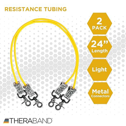 THERABAND Resistance Tubing with Connectors for Wall, Rehab & Wellness Station, Light Level 2, Set of 2, 24-Inch Yellow Tubing for Physical Therapy, Exercise, Rehab, Clinics & Pilates, Latex Tubes