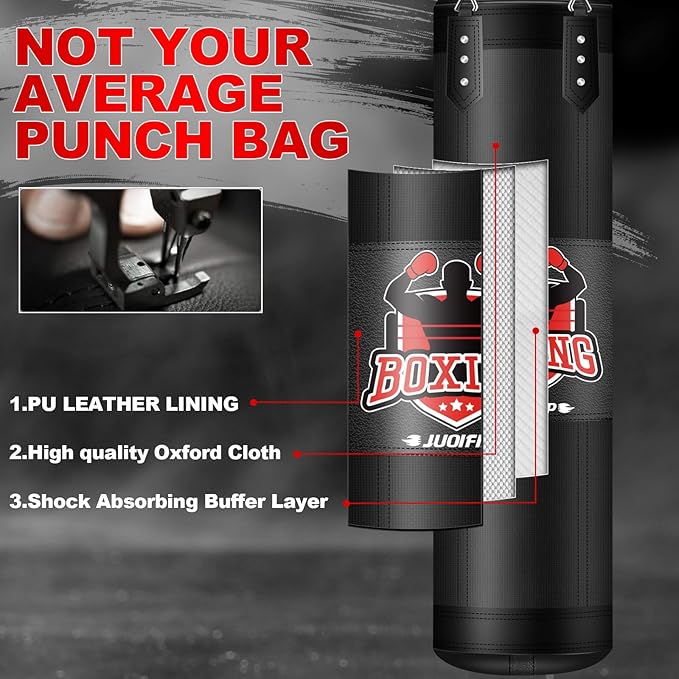 Punching Bag Set for Adults, 4FT Heavy Boxing Bag Set with 12 OZ Boxing Gloves, Suitable for MMA Karate Kickboxing Boxing Muay Thai Training at Home or Gym - Unfilled Heavy Bag