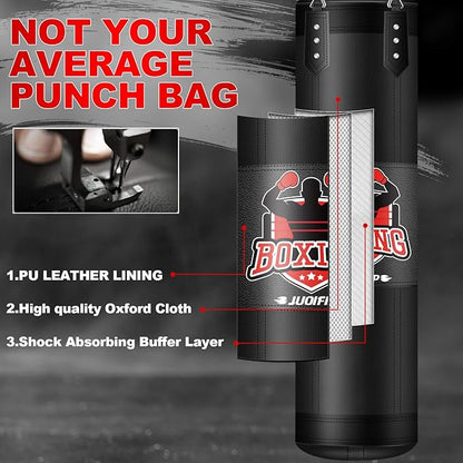 Punching Bag Set for Adults, 4FT Heavy Boxing Bag Set with 12 OZ Boxing Gloves, Suitable for MMA Karate Kickboxing Boxing Muay Thai Training at Home or Gym - Unfilled Heavy Bag