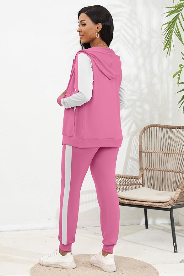 CLOCOR Track Suits for Women Set - Casual 2 Piece Outfits Sweatsuit Pocket Hoodies Long Sleeve with Patchwork Pants Set