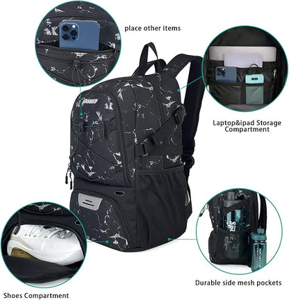 GRANDUP Basketball backpack with ball and shoes compartment Fit Volleyball, soccer, Swim, Gym, Travel, and School, large capacity sports training equipment bags