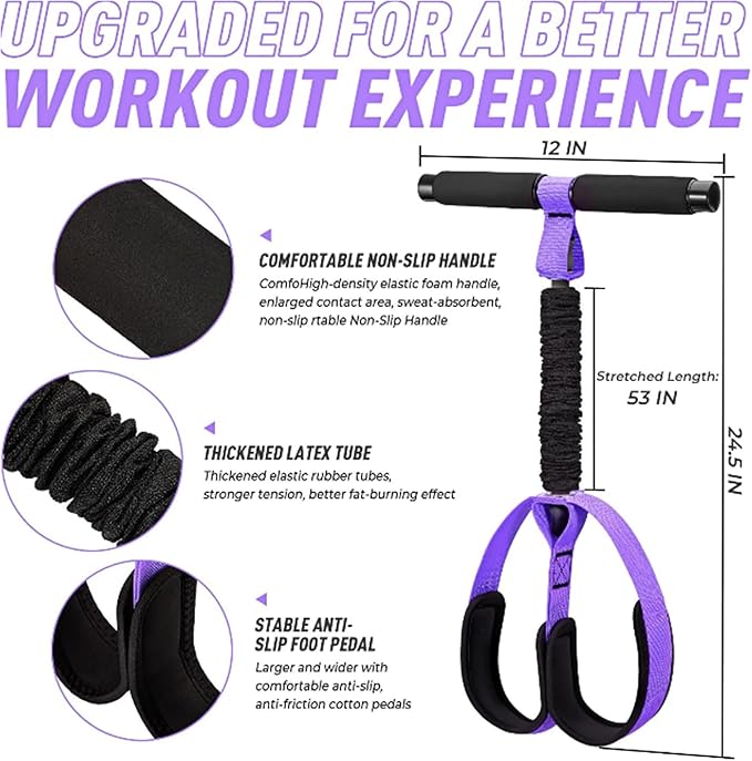 Upgraded Pedal Resistance Bands with Handles, Thickened Latex Tubes and Soft Foam Fabric Foot Pedal for Abdomen, Waist, Arm, Core/ABS, Leg Workout,Sit Up Exercise Equipment for Women