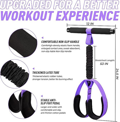 Upgraded Pedal Resistance Bands with Handles, Thickened Latex Tubes and Soft Foam Fabric Foot Pedal for Abdomen, Waist, Arm, Core/ABS, Leg Workout,Sit Up Exercise Equipment for Women