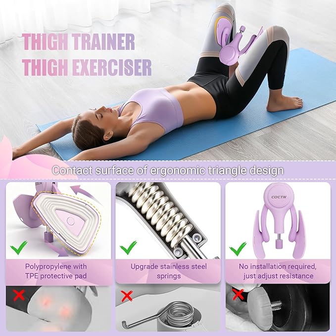 Thigh Trainer for Women, 15-70LB Adjustable Resistance Inner Thigh Exerciser for Pelvic Floor Muscle Repair, Thigh Workout Kegel Exercise Equipment for Shaping, Yoga & Weight Loss at Home Gym