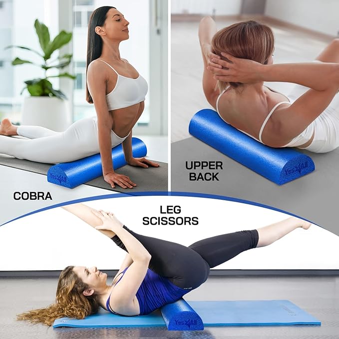 Yes4All Soft-Density Half PE Foam Roller 18 inch for Tissue and Muscle Massage, Back, Legs + Yes4All Medium-Density Half EVA Foam Roller 36 inch for Physical Activities & Muscle Massage
