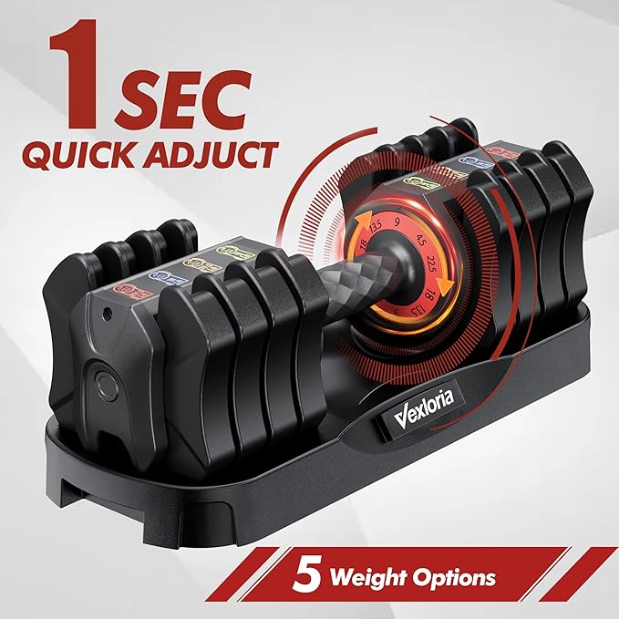 Adjustable Dumbbell Set, 22.5lb 5-in-1 Quick Adjust Dumbbell, Free Weights with Storage Tray for Home Gym, Full Body Workout Equipment for Men & Women