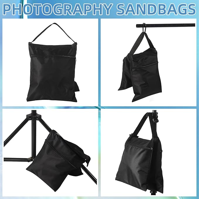 6 Pack Sandbags Weight Bags for Photography Equipments, Photography Sand Weight Bags, Heavy Duty Sandbags for Backdrop Stand, Outdoor Canopy, Photo Tripod,Pop up Tent, Umbrella Base (Black)