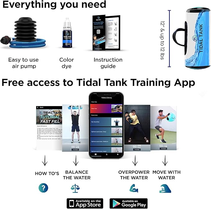 Tidal Tank -KettleTank Sand Bag Alternative 7lbs to 12lbs- Adjustable Aqua Bag & Power Bag with Water -Core and Balance Device- Portable Stability Fitness Equipment -Free App for Full Body Workout