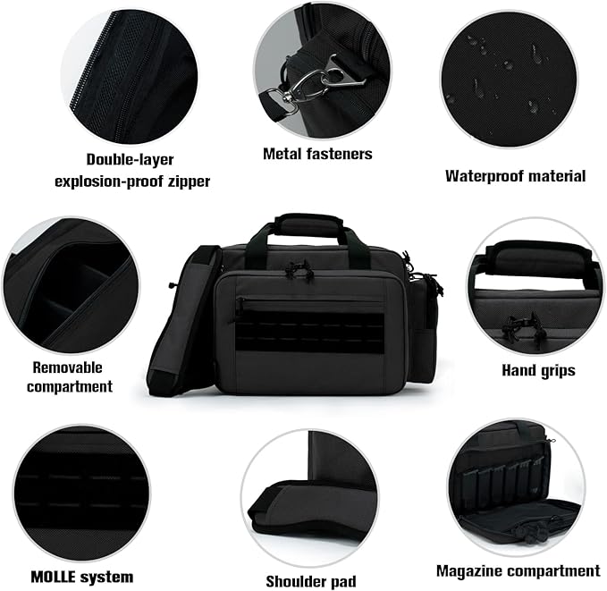 VEAGIA Range Bag,Pistol Case,Gun Range Bags For Handguns And Ammo Pouch 2 Pistols Soft Carrying Shooting Bag