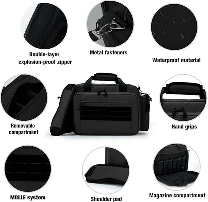 VEAGIA Range Bag,Pistol Case,Gun Range Bags For Handguns And Ammo Pouch 2 Pistols Soft Carrying Shooting Bag
