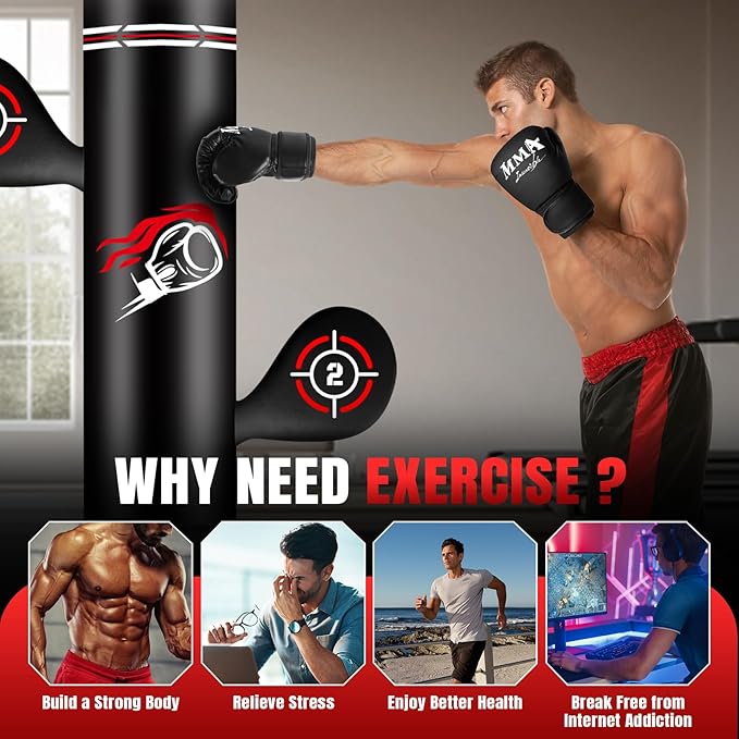Upgraded Heavy Freestanding Punching Bag for Adults Teens, 70” Standing Punching Bag Kicking Bag Heavy Bag, Women Men Kickboxing Bags for Training MMA Fitness Home Gym