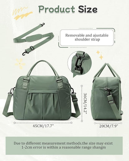 Travel Duffel Bag with Shoe Compartment, Large Weekender Bags for Women with Trolley Sleeve for Airplane, Waterproof Carry on Bag Sport Tote Bags Hospital Holdalls, Green
