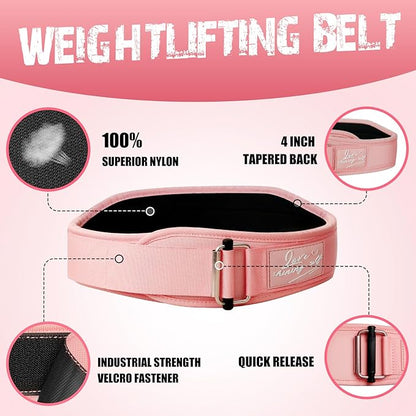 Lifting Belt Women (4 Inch Wide) Self-Locking Weightlifting Belt for Ladies Gym Cross Training, Bodybuilding, Deadlifts, Squats Power Lifting- Adjustable Olympic Lifting Lower Back Support
