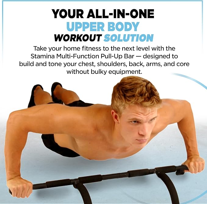 Stamina Products Multi-Function Pull-Up Bar for At-Home Upper-Body Workouts with 12 Grip Options for Targeting Chest, Shoulders, Back, Arms or Core