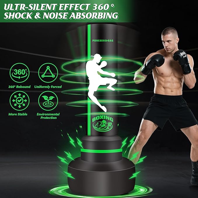 Heavy Punching Bag with Stand Adults Teens,70" Freestanding Boxing Bags Kicking Bag Heavy Bag with Boxing Gloves and Electric Air Pump, Kickboxing Training Equipment Bags Thai Fitness Karate