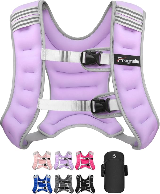 Fragraim Weighted Vest for Women Men - 8lb/10lb/12lb/16lb/22lb/25lb/30lb Weight Vest with Reflective Stripe, Detachable Phone Pouch, Ideal for Walking, Strength Training, Running, Workout, Cardio
