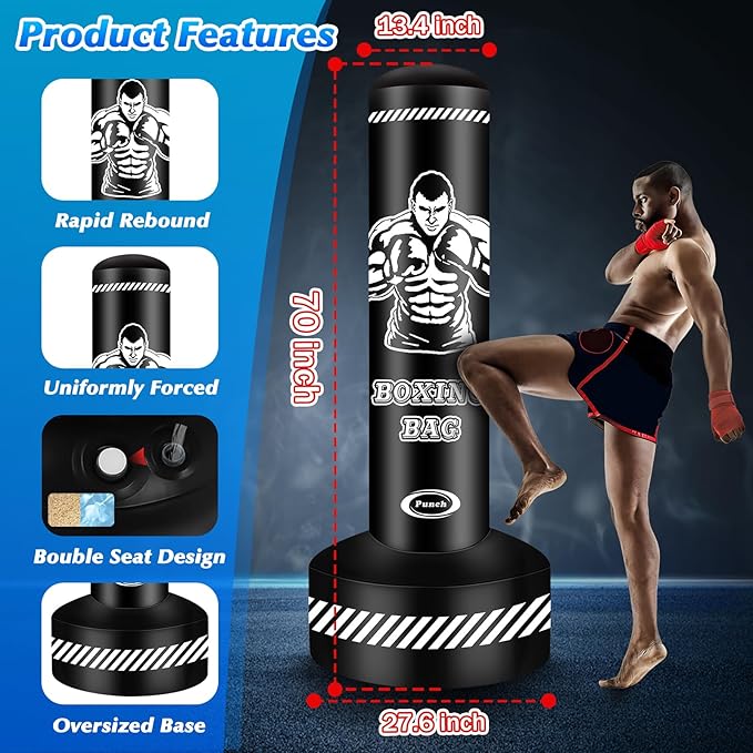 Heavy Freestanding Punching Bag for Adults, 70'' Standing Punching Bag Heavy Bag with Boxing Gloves, Women Men Boxing Training Equipment Kickboxing Bags for Beginners Training MMA Fitness Home Gym