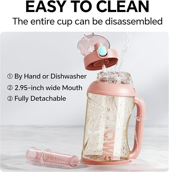 QWE Gym Large Water Bottle for women with lids and Straws&Handle,54oz,Heat-resisting,Reusable,PPSU BPA Free, Plastic Water Bottle Double drinking,leak proof, for Travel,Sport,Outdoors,camping(Pink)