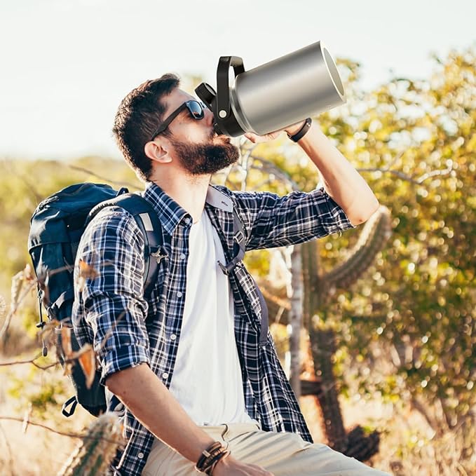 WATERSY Half Gallon Water Bottle Insulated(Cold for 48 Hrs),BPA Free&Leak Proof,64oz Stainless Steel Water Jug/Flask,Big thermo,Large Water Bottle with Handle for Gym,Hiking,Camping,Stainless