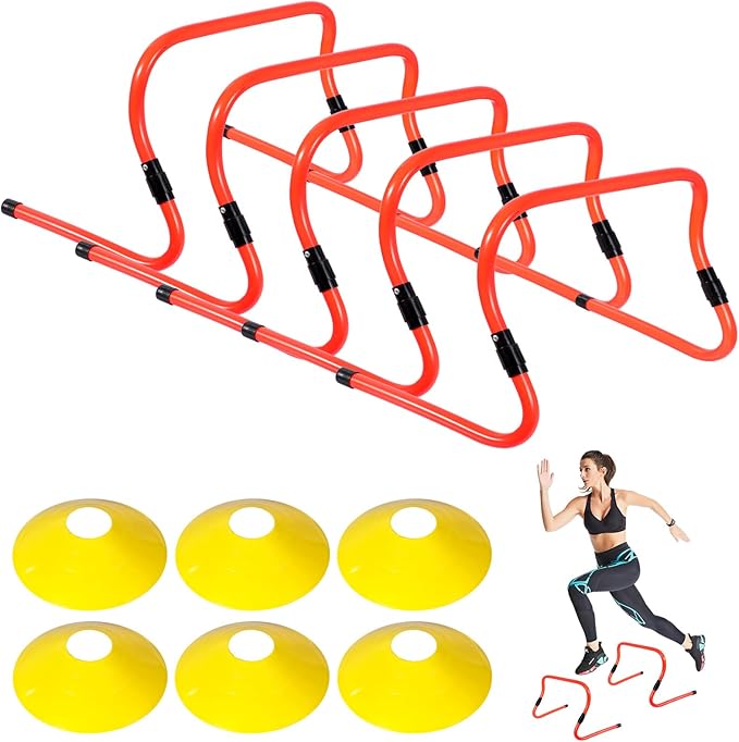 Lineslife Adjustable Agility Hurdles,4 Height Speed Training Hurdles, Portable Speed Training Equipment with Carry Bag for for Athletes,Kids,Soccer,Basketball