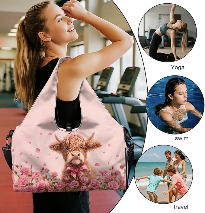Gym Bag with Yoga Mat Holder Large Tote Bag With Multi Pockets for Women Men Dry Wet Separated Pocket Carryall Yoga Tote Bag for Pilates Travel Workout Office