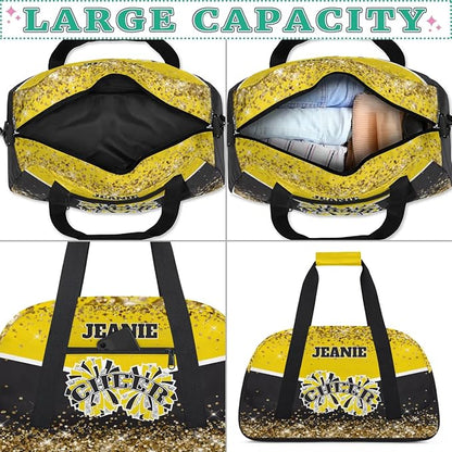 Personalized Cheer Gym Bags for Girls Kids Cheerleaders with Custom Name Sport Dance Perform Training Duffel Bags for Overnight Weekender Travel Yellow Black