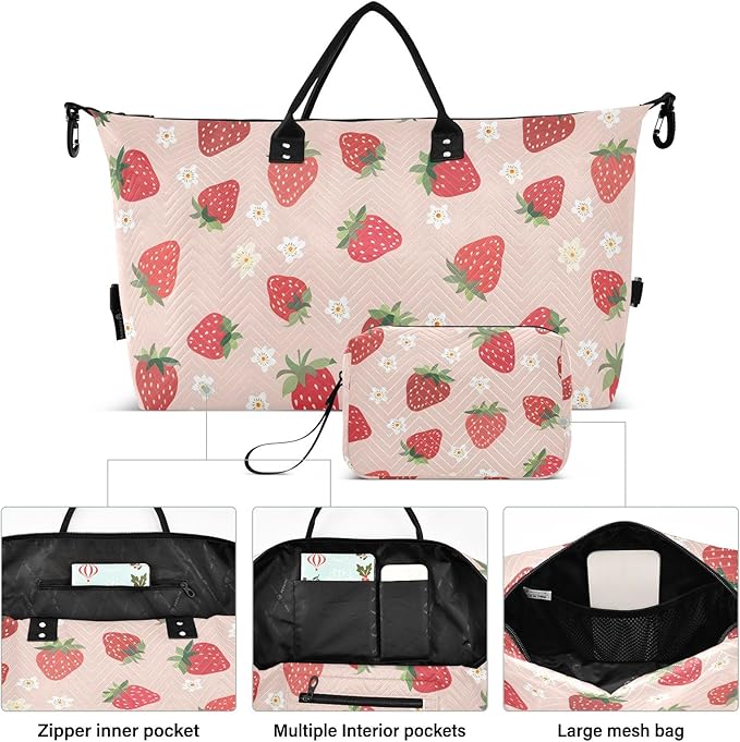 Weekender Bags Travel Duffel Gym Bag Small Scale Strawberry Carry on Overnight Tote Bag with Toiletry Bag for Airplane Travel Trip Gym Yoga