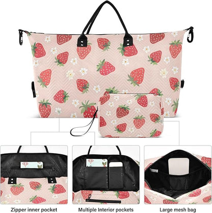 Weekender Bags Travel Duffel Gym Bag Small Scale Strawberry Carry on Overnight Tote Bag with Toiletry Bag for Airplane Travel Trip Gym Yoga