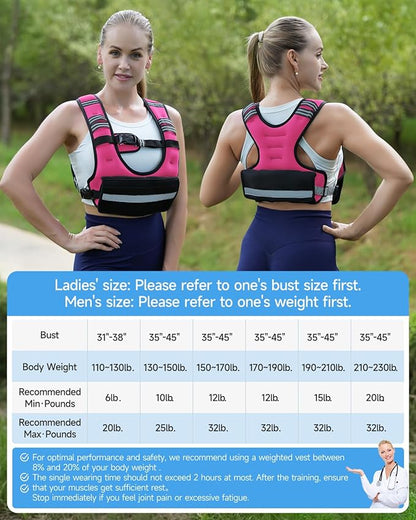 Adjustable Weighted Vest for Women Men, 6-12lb/12-20lb/20-32lb Comfort Fit - U-Shaped Ergonomic Weight Vest with 6 Removable Iron Sandbags, Large Front Mesh Pocket & Reflective Strips, Ideal for Running, Walking, Strength Training, HIIT, Cardio Workouts