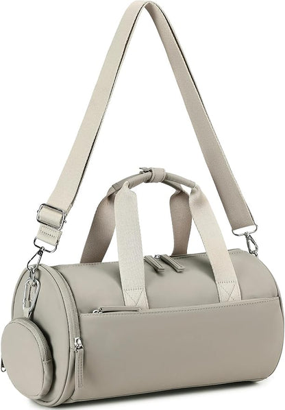 Mini Gym Bag for Women Girls Cute Small Duffle Bag 12'' with Multifunctional Pockets Workout Sport Bags Dance,Fitness,Yoga (Grey-Purple)