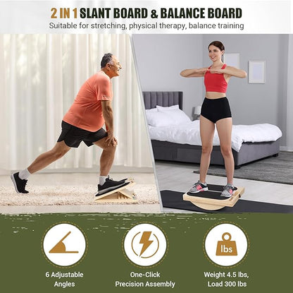 Slant Board for Calf Stretching, Adjustable Portable Wooden Incline Board for Calf Stretcher with Training Poster, 300 Lbs Weight Capacity Calf Stretch Wedge for Leg, Knees, Heel, Ankle & Stretching