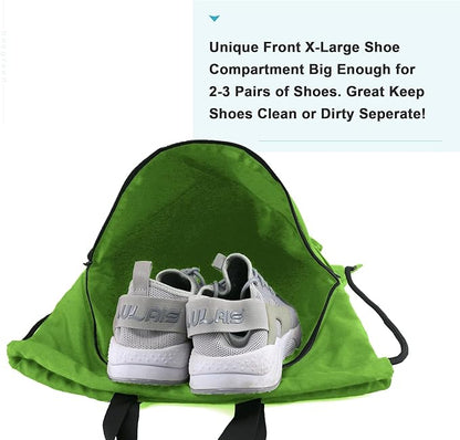 BeeGreen Drawstring Backpack Bag with Shoe Compartment, X-Large Black Gym Sports String Cinch Backpack