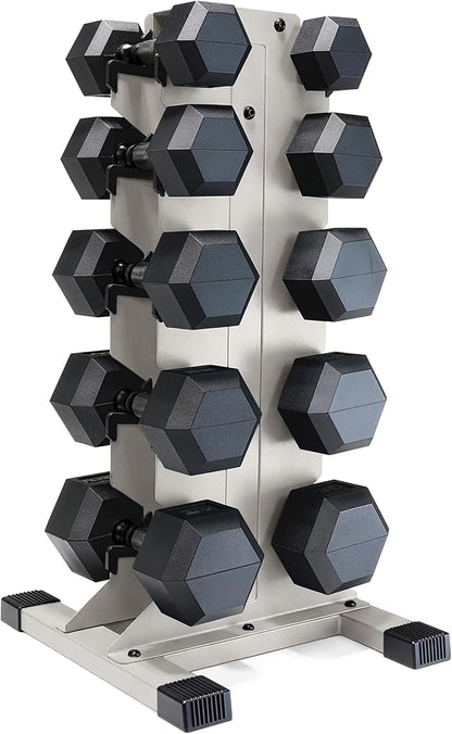 CAP Barbell Rubber Coated Hex Dumbbell Set with Vertical Rack | 100-300 lbs Free Weights Dumbbells Set for Home Gym | Multiple Options