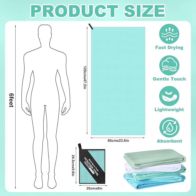 Tudomro 5 Pcs Microfiber Gym Towels Quick Dry Camping Towel for Women Men Gym Sweat Sports Towel for Yoga Tennis Running Swimming Exercise Working Out(Green,23.6 x 47.2 '')