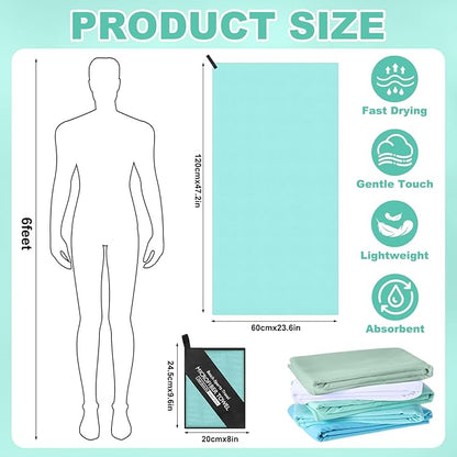 Tudomro 5 Pcs Microfiber Gym Towels Quick Dry Camping Towel for Women Men Gym Sweat Sports Towel for Yoga Tennis Running Swimming Exercise Working Out(Green,23.6 x 47.2 '')