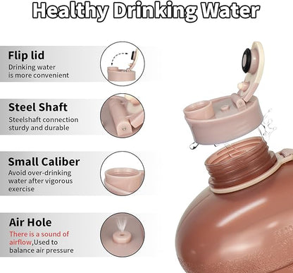 TOOFEEL Gallon Water Bottle - 128 oz with Flip Lid & Handle, BPA Free, Marked Measurements - Transparent Pink