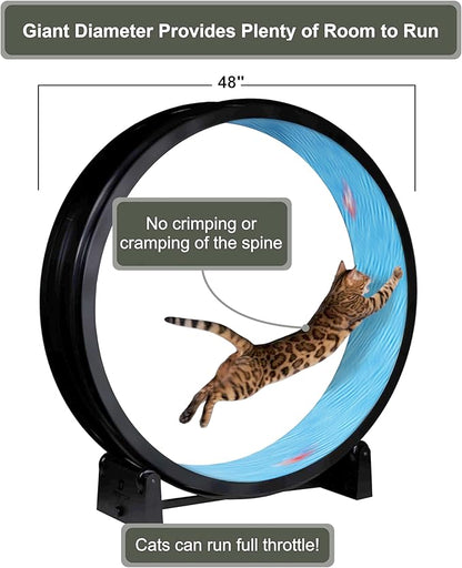 One Fast Cat - Cat Exercise Wheel - Gen. 7 - Safe 48" Diameter - Made in The USA - Black Wheel with Koi Pond Foam Traction Pads and Light-Up LED Inline Wheels