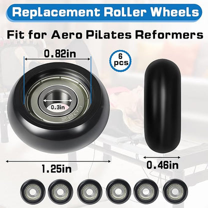 6Pcs Replacement Roller Wheels, Compatible with Aero Pilates Reformer Machines, Smooth & Quiet Glide Rollers Easy Tool-Free Installed Rollerwheels, Durable PU & POM Parts for Pilates Machine Repair