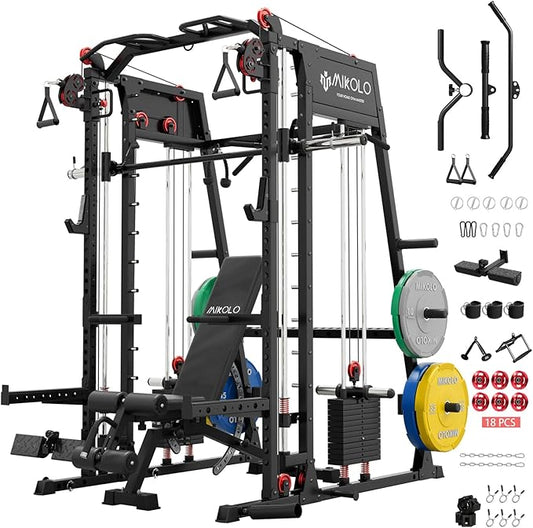 Mikolo M4 2.0 Smith Machine, All-in-One Home Gym Power Cage with LAT Pulldown & Cable Crossover, Squat Rack for Full Body Workouts