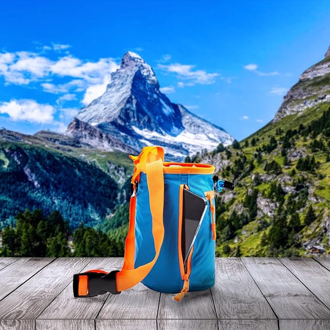 Chalk Bag for Rock Climbing, Climbing Chalk Bag for Bouldering with 2 Large Zipper Storage Pockets, Premium Gym Chalk Bag for Weightlifting, Great Gift and Rock Climbing Gear