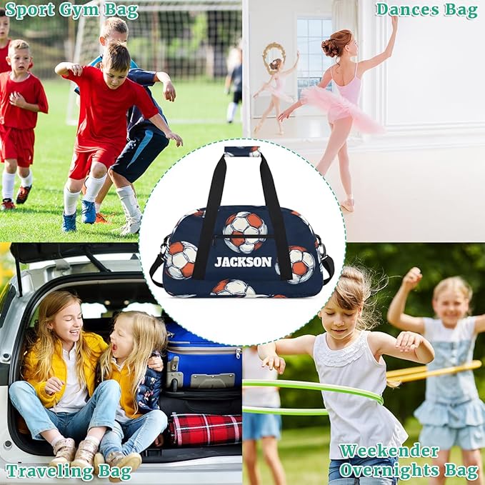 Personalized Soccer Gym Duffel Bags for Kids Boys with Custom Name Travel Sport Training Bags for Overnight Weekender