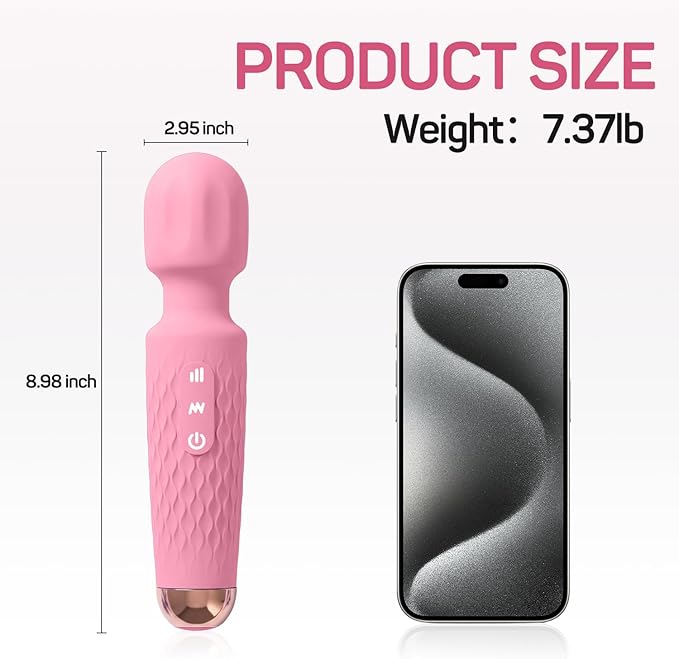 Personal Massager - 4H Max Runtime & Ultra-Quiet - Waterproof - 20 Modes 8 Speeds for Deep Tissue Back Massage, Post-Workout Recovery and Neck Muscle Relaxation（LX-Pink）